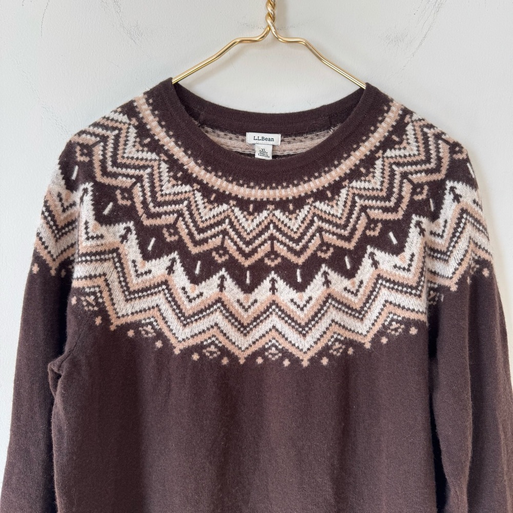 LL Bean Brown Fair Isle Cashmere Sweater XL - Picture 2 of 6